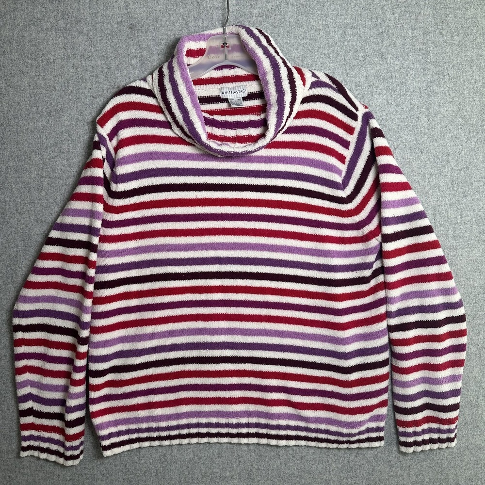 Vintage Y2K‎ White Stag Large Turtleneck Sweater Striped Colorful Womens